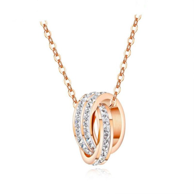 Necklace Wholesale Rose Gold Double Ring Pendant Titanium Steel Women's Clavicle Chain Necklace Jewelry Gb1607