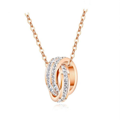 Necklace Wholesale Rose Gold Double Ring Pendant Titanium Steel Women's Clavicle Chain Necklace Jewelry Gb1607