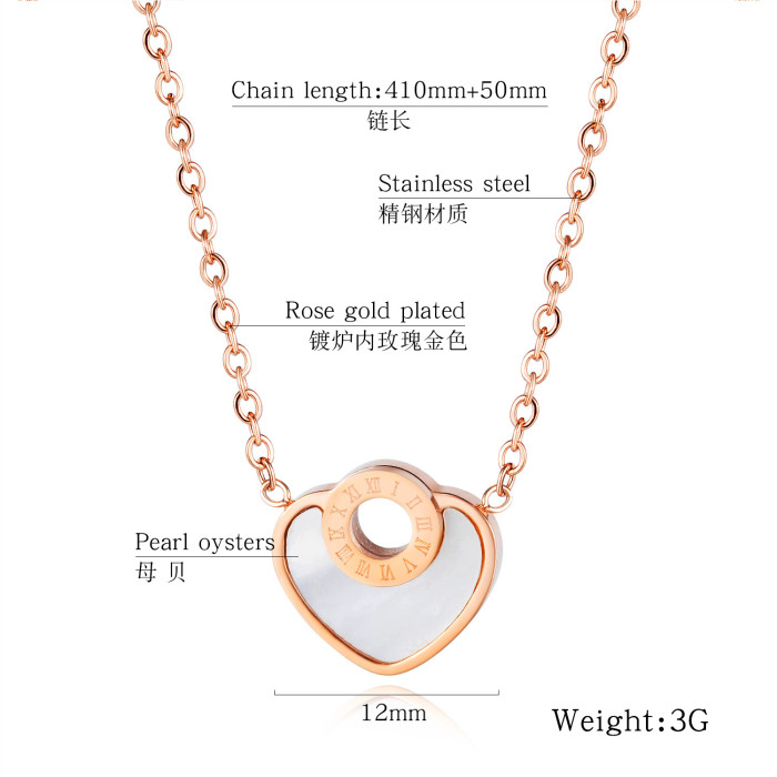 2020 New Stainless Steel Necklace Creative Heart Roman Digital Necklace Girl's All-match Love Pendant Gb1640
