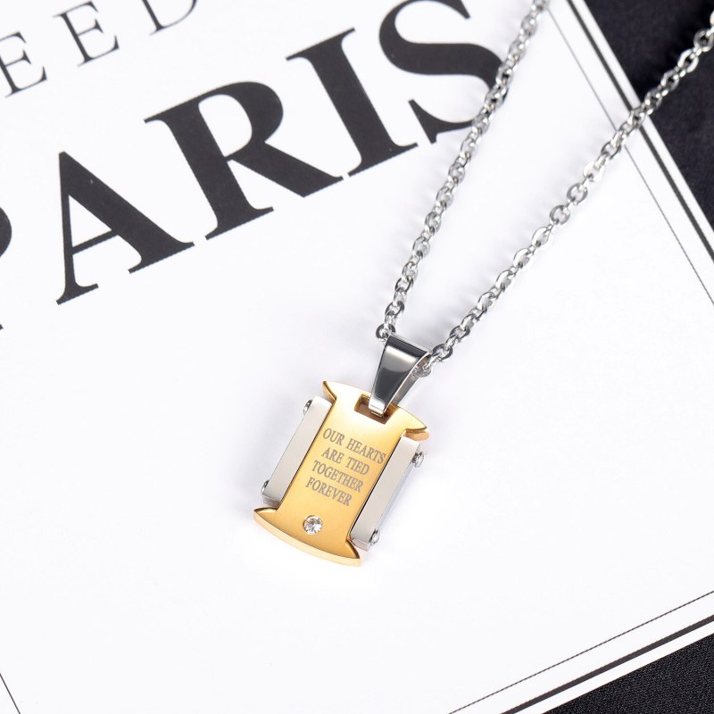 Stainless Steel Necklace Fashion Square Brand Titanium Steel Couple Necklace Love Men and Women Pendant Clavicle Chain Gb1689