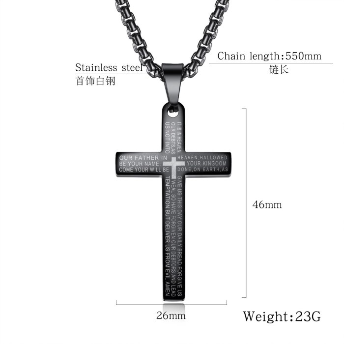 Stainless Steel Necklace Cool Vintage Cross Scripture Pendant Men's Titanium Steel Necklace Gb1596