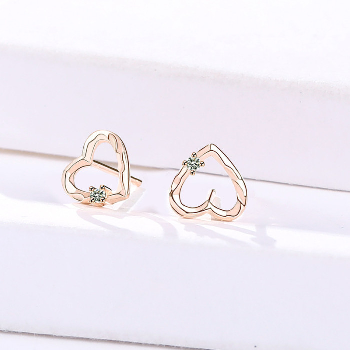 S925 Sterling Silver Stud Earring Simple and Versatile Hollow Heart-Shaped Micro Pave Zircon Earrings Accessories MLE1815