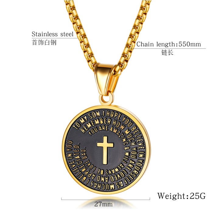 New Ornament Wholesale Retro Religious round Pendant Fashion Classic Cross Men's Necklace Gb1570