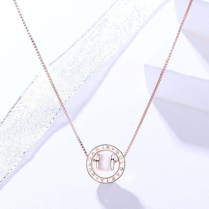 S925 Sterling Silver Necklace Jewelry Female Korean-Style All-match round Double Coils Pendant Opal Geometric Necklace Mla1637