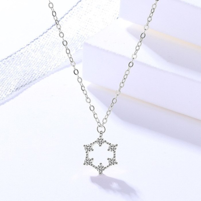 S925 Sterling Silver Ornament Female Korean All-match Hexagonal Necklace Simple Geometric Clavicle Chain Wholesale Mla1623