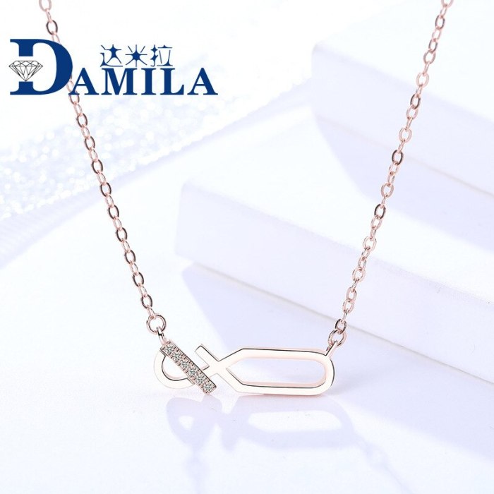 Accessories S925 Sterling Silver Digital 8 Necklace Female Simple Lines Rose Gold Micro Pave Bush Chain Clavicle Chain MlA087A