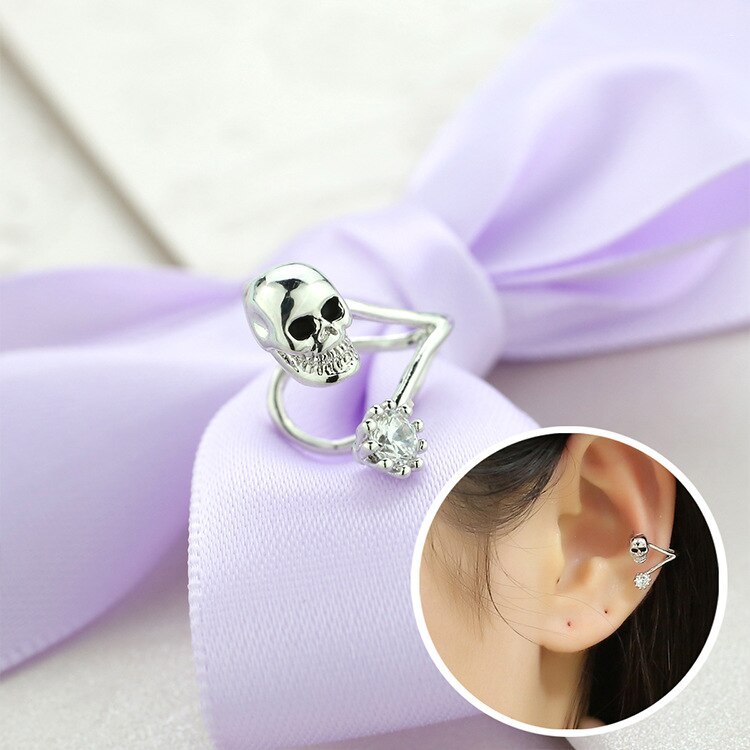 Earrings Women's Korean Series Fashion All-match New Style Skull Ear Clip Pierceless Zircon Earrings 125749