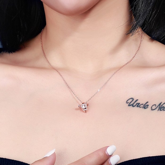 S925 Sterling Silver Galaxian Necklace Female Ins Korean-Style Cute Micro Pave Zircon Silver Clavicle Chain Mla1907