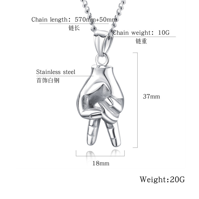 Hot Selling Hip-hop Punk Victory Gesture Necklace Creative Personality Titanium Steel Men's Pendant Necklace Jewelry Gb1508