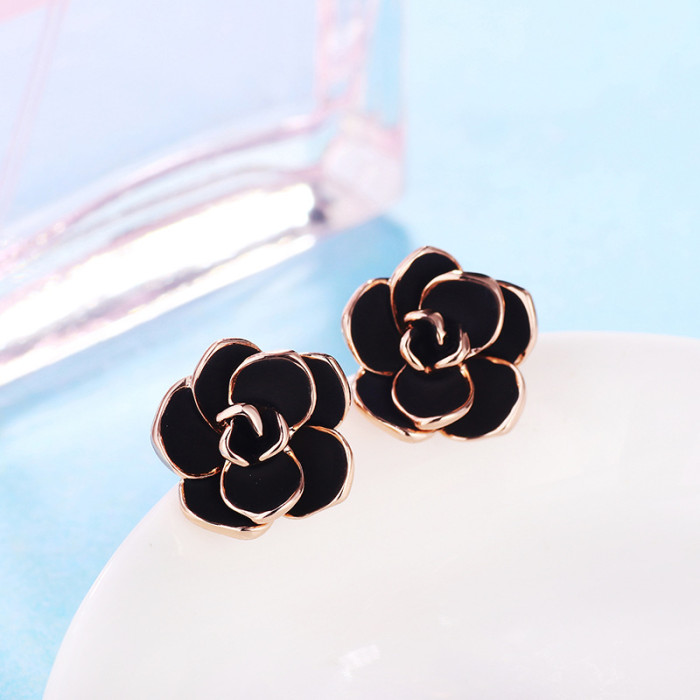 Korean Style Fashion Black Rose Stud Earring Female Earrings Birthday Gift for Girlfriend 320535