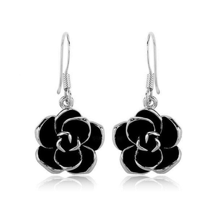 Valentine's Day Gift Korean Fashion All-match Black Rose Ear Ring Earrings Elegant Commuter Stud Earring 881005