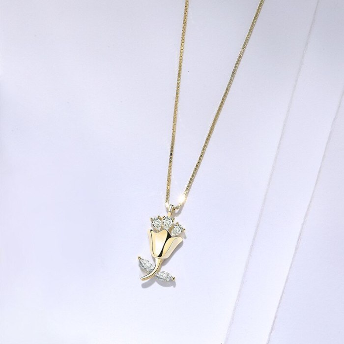 S925 Sterling Silver Necklace Jewelry Female Super Shiny Zircon Necklace Rose Clavicle Chain Gift for Girlfriend Mla1671