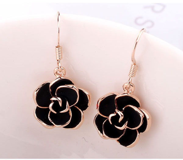 Valentine's Day Gift Korean Fashion All-match Black Rose Ear Ring Earrings Elegant Commuter Stud Earring 881005