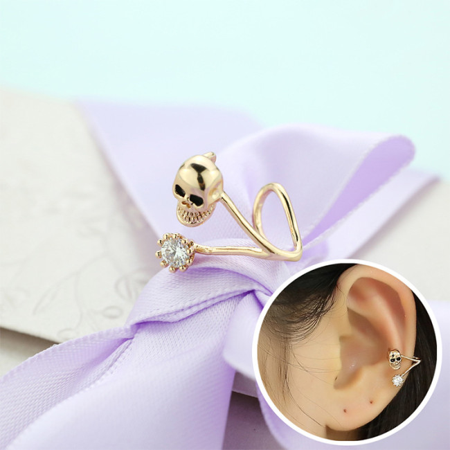 Earrings Women's Korean Series Fashion All-match New Style Skull Ear Clip Pierceless Zircon Earrings 125749