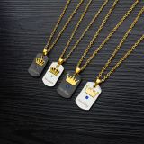 Fashion Ins Titanium Ornament Hot Selling Her King His Queen Crown Couple's Square Necklace Gift Gb1526