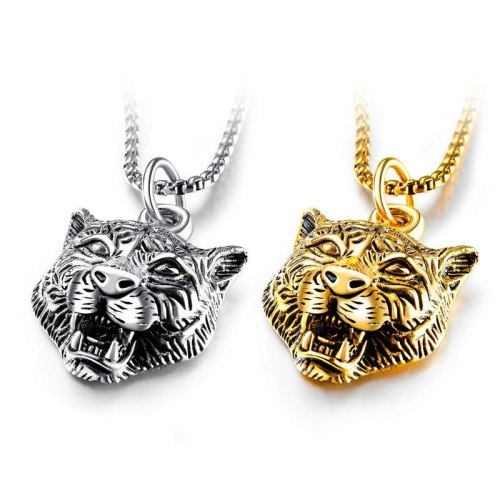 Best Selling Men's Necklace Cool Titanium Steel White Tiger Pendant Assertive Tiger Head Pendant Necklace Gb1504