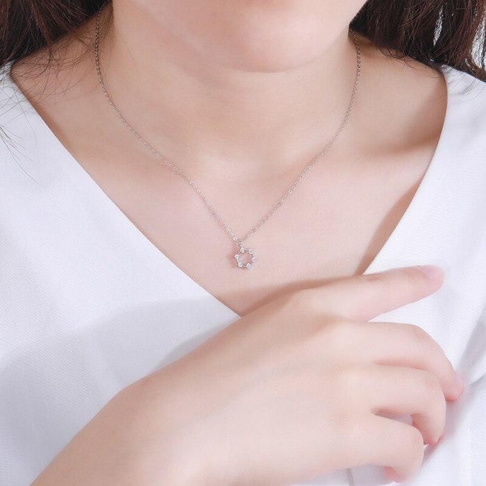S925 Sterling Silver Ornament Female Korean All-match Hexagonal Necklace Simple Geometric Clavicle Chain Wholesale Mla1623