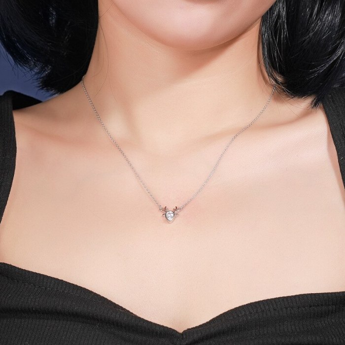 S925 Sterling Silver All the Way You Necklace Female Fashion Korean Style Elk Pendant Clavicle Chain Silver Jewelry Mla1906