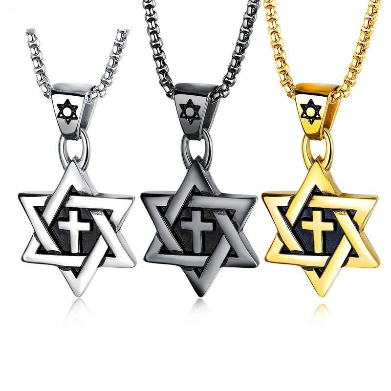 Accessories Wholesale Men's Cross Necklace Six-Pointed Star Titanium Ornament Vintage Pendant Necklace Gb1502