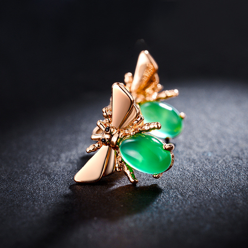 New Korean Style Emerald Bee Ear Stud 925 Silver Pin Earrings Fashion Alloy Crystal Ear Stud 87917