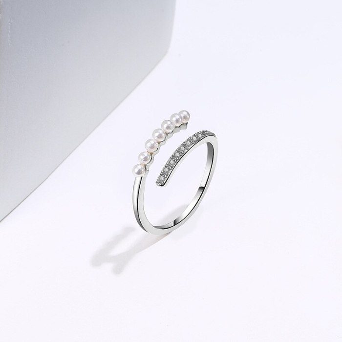 S925 New Sterling Silver Ring Female Japanese and Korean Zircon Micro Pave Pearl Fashion Ring Silver Jewelry Mlk705