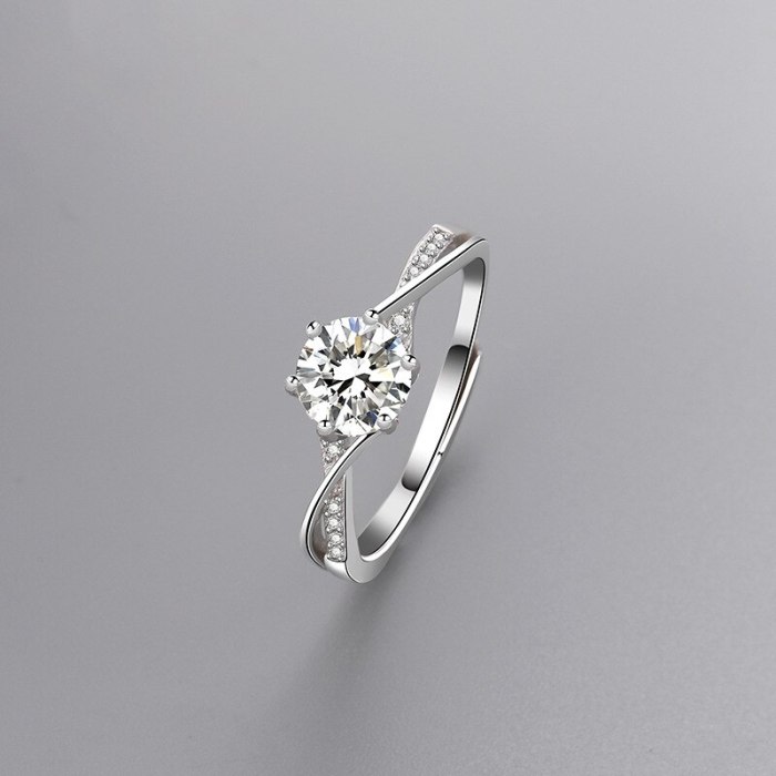 S925 Sterling Silver Ring Six-Claw Diamond Set Ring Ornament Korean-Style Open Proposal Ring Mlk678