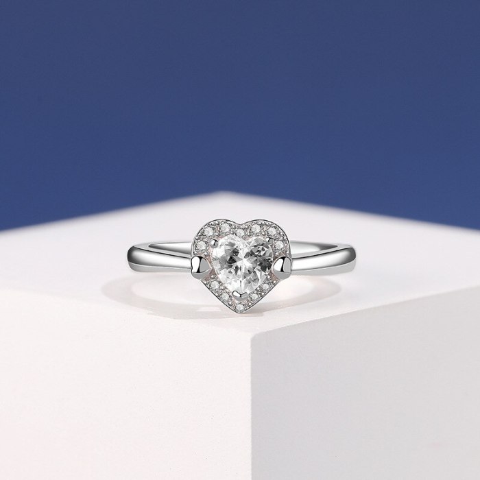 S925 Sterling Silver Lovely Zircon Ring Female Korean-Style Diamond-Set Heart-Shaped Ring Ins Small Jewelry Mlk793