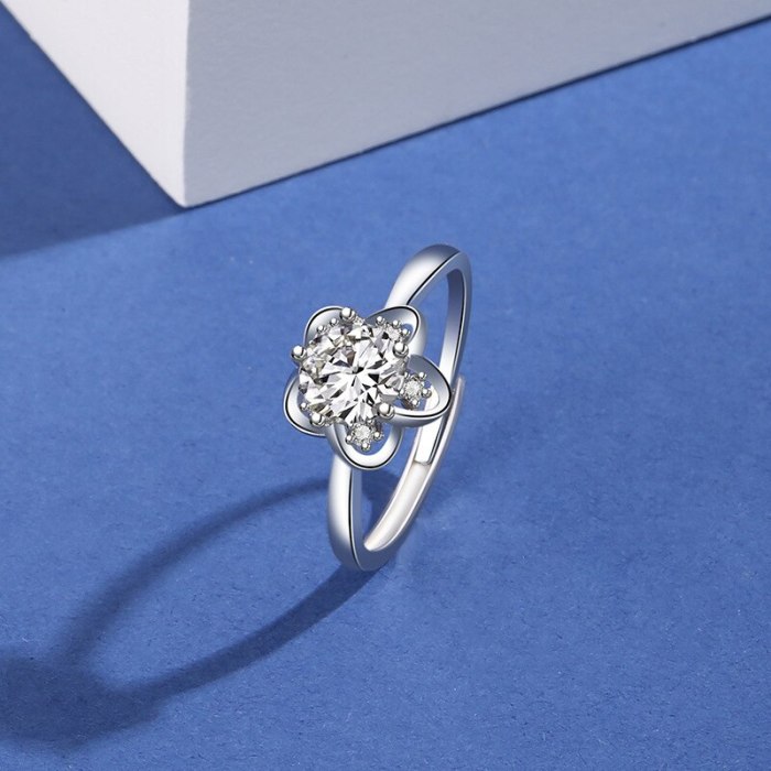 S925 Sterling Silver Moissanite Carat Ring Female Korean Fashion Flower Diamond Set Open Ring Silver Jewelry Wholesale Mlk671