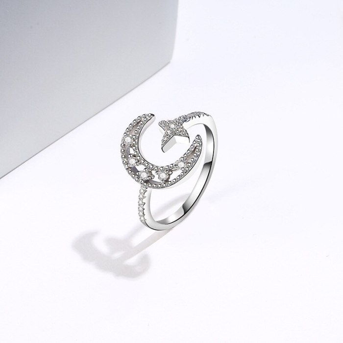 S925 Sterling Silver Ring Japanese and Korean New Fashion Micro Pave Zircon Xingyue Ring Female Silver Wholesale Mlk710