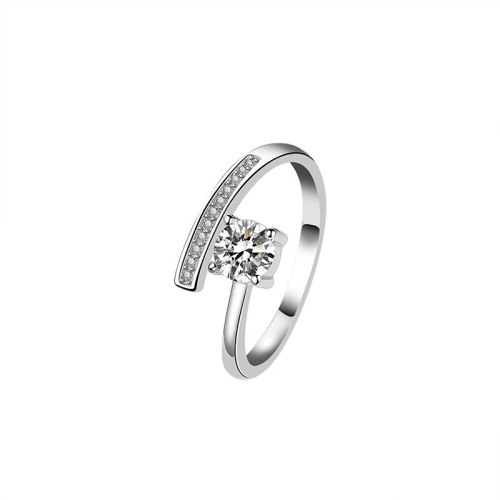 S925 Sterling Silver Four-Claw Ring Female Fashion Korean-Style Open Diamond Zircon Ring Jewelry Mlk809