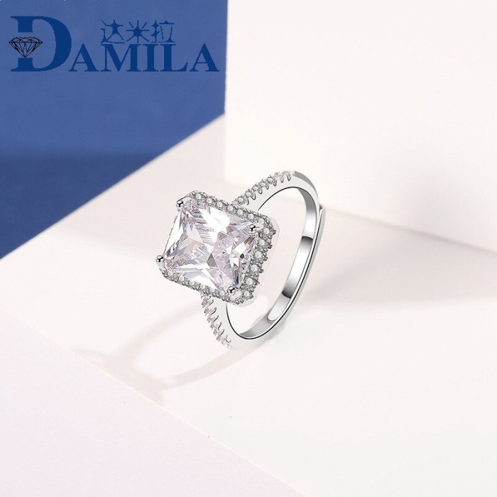 S925 Sterling Silver Ring Square Zircon Ring Ins Fashion Diamond Set Open Women's Ring Source Factory Mlk815