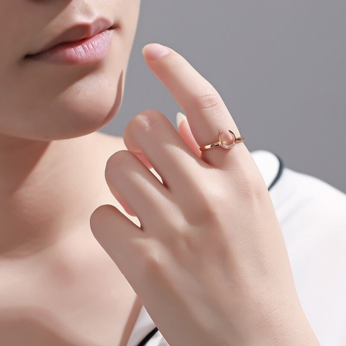 S925 Sterling Silver Ring Ornament Female Korean-Style All-match U-Shaped English Lettered Ring Wholesale Mlk791