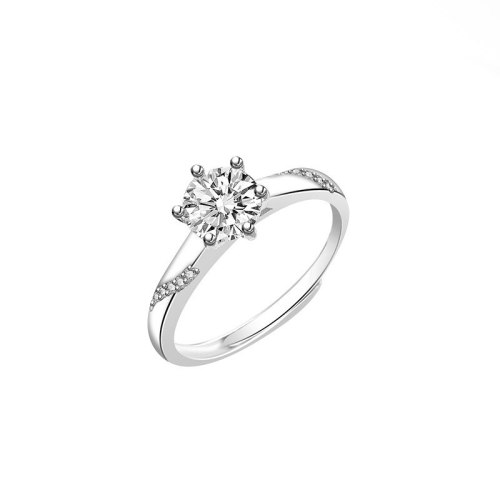 S925 Sterling Silver Ring Female Ins Korean-Style Diamond Set Classic Six-Claw Ring Silver Accessories Mlk679