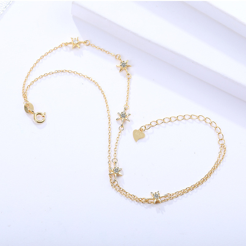 S925 Sterling Silver Star Diamond Bracelet Women's Delicate Six-Pointed Star Double-Layer Hand Jewelry Bracelet Gifts L411