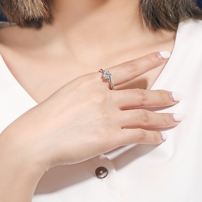 S925 Sterling Silver Ring Six-Claw Diamond Set Ring Ornament Korean-Style Open Proposal Ring Mlk678