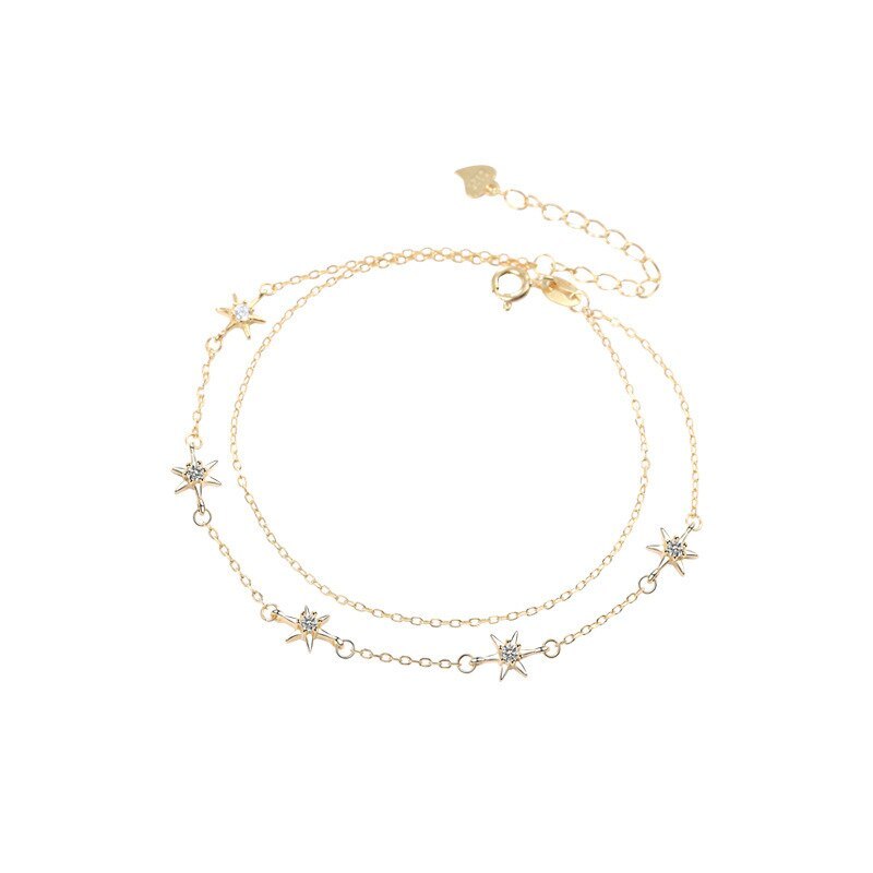 S925 Sterling Silver Star Diamond Bracelet Women's Delicate Six-Pointed Star Double-Layer Hand Jewelry Bracelet Gifts L411