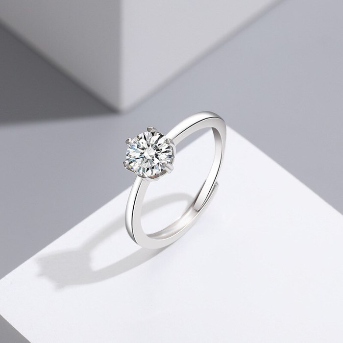 S925 Sterling Silver Ring Women's Fashion Korean-Style Diamond Set Classic Six-Claw Ring Accessories Mlk680