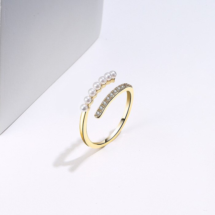 S925 New Sterling Silver Ring Female Japanese and Korean Zircon Micro Pave Pearl Fashion Ring Silver Jewelry Mlk705