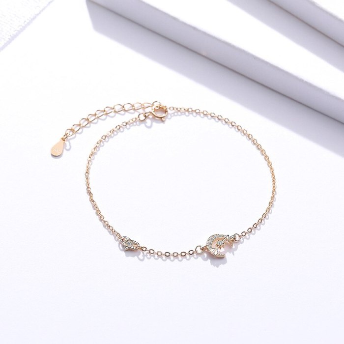 S925 Sterling Silver Ornament Women Cupid Star Moon Bracelet  Ins Fashion Design Girl Student Hand Jewelry Gifts L434