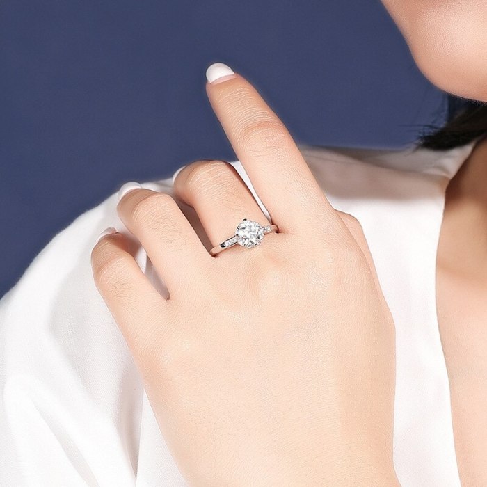 S925 Sterling Silver Moisite Carat Ring Female Fashion Korean Silver Diamond Set Open Ring Wholesale Mlk672