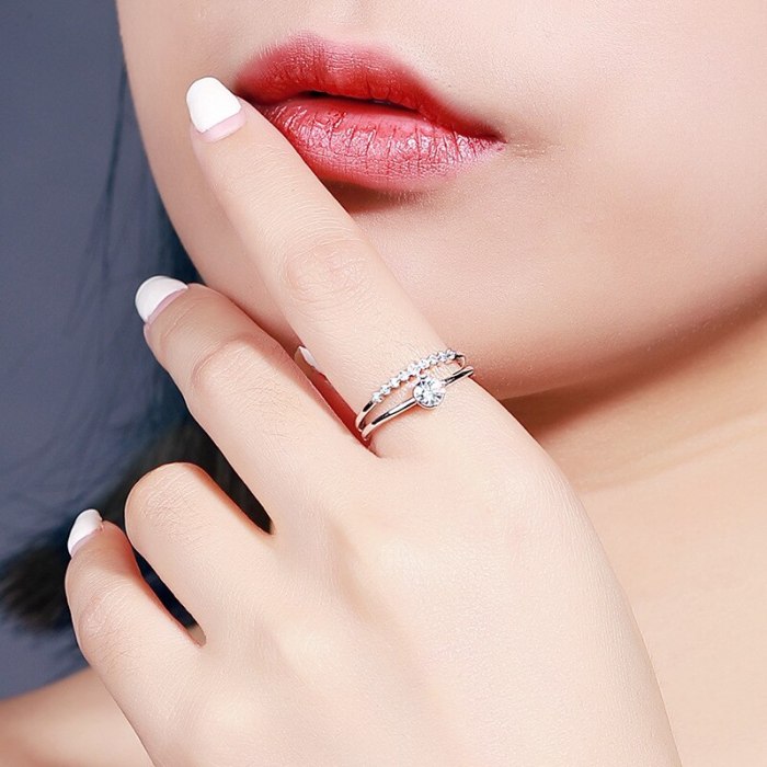 S925 Sterling Silver Open Ring European and American New Micro Pave Zircon Ring Fashion Trend Ring Mlk711