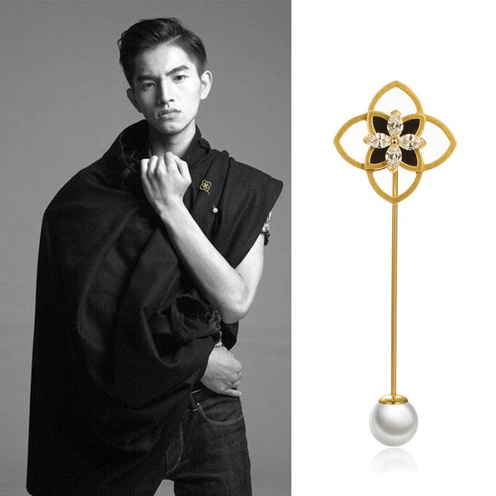 Coat Cardigan Brooch Pin Ornament Female Korean Atmosphere Zircon Imitation Pearl Collar Pin Gift for Girlfriends 350657