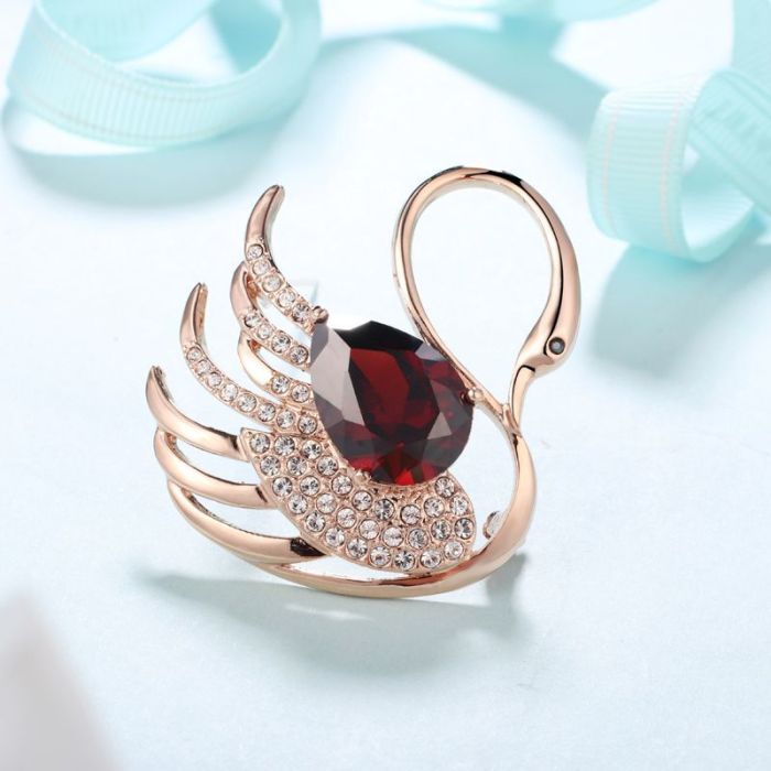 Ornament Women's Japanese Korean Series Alloy AAA Red Zircon Swan Brooch Warm Heart Gift 553468