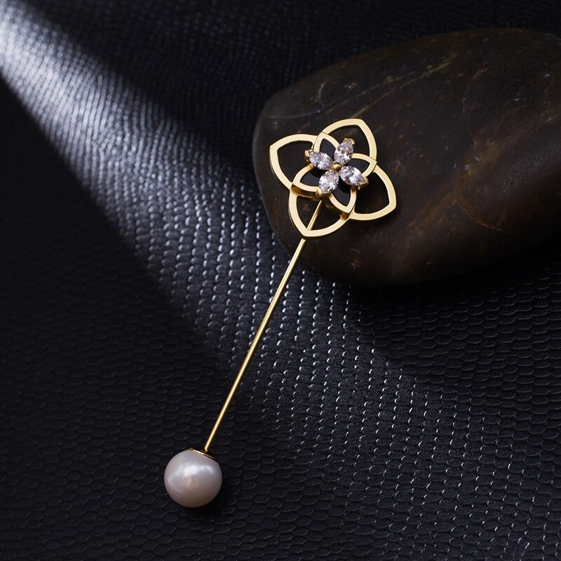 Coat Cardigan Brooch Pin Ornament Female Korean Atmosphere Zircon Imitation Pearl Collar Pin Gift for Girlfriends 350657