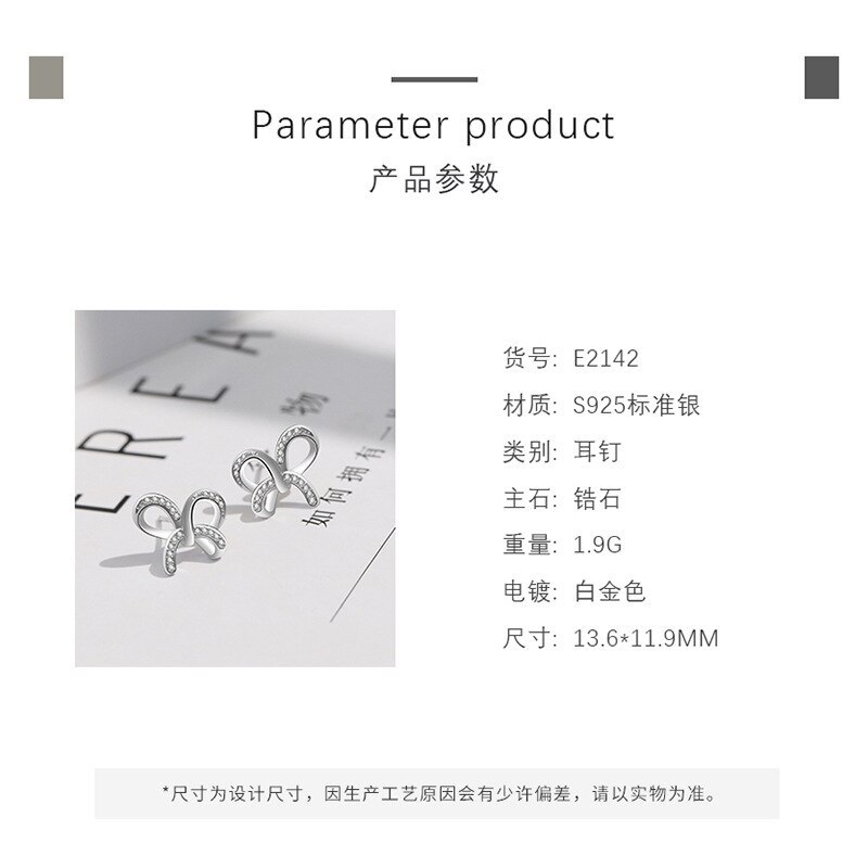 925 Sterling Silver 2020 New Style Butterfly Zircon Earrings South Korea Popular Women Ear Stud Earrings Wholesale Mle2142