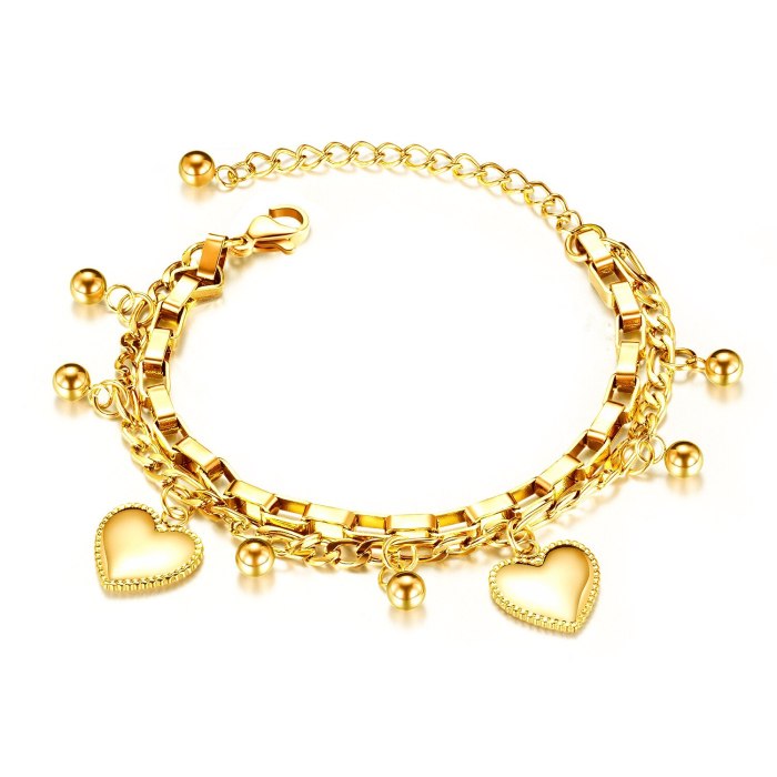 Ornament Fashion Multi-Layer Stainless Steel Bracelet Women round Beads Heart Titanium Steel Women's Bracelet Jewelry Gb1038