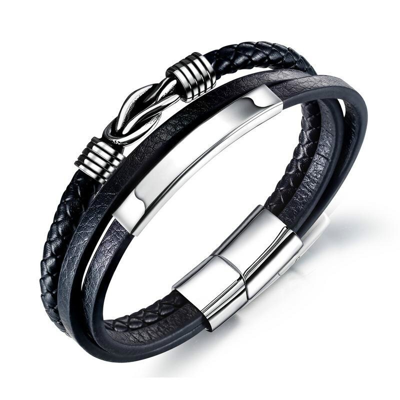 New Leather Rope Bracelet Stainless Steel Leather Woven Bracelet Multi-Layer Men's Titanium Steel Jewelry Gb1372