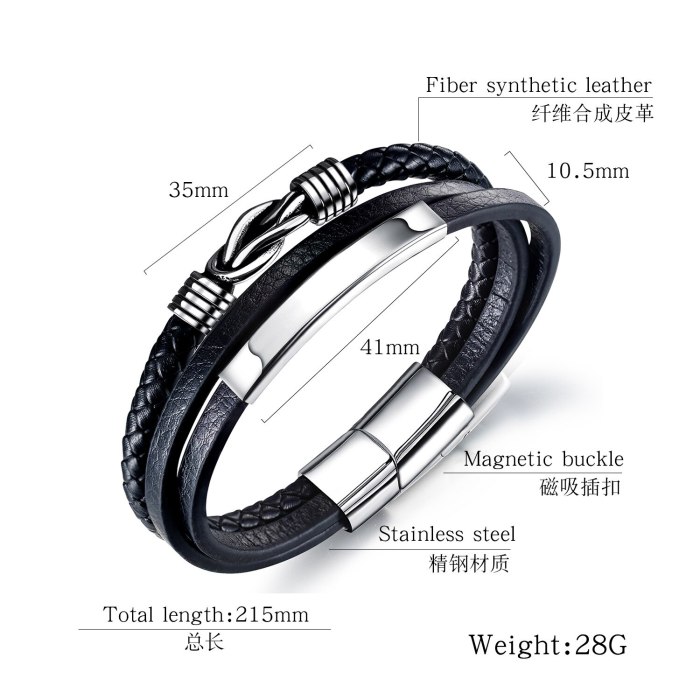 New Leather Rope Bracelet Stainless Steel Leather Woven Bracelet Multi-Layer Men's Titanium Steel Jewelry Gb1372
