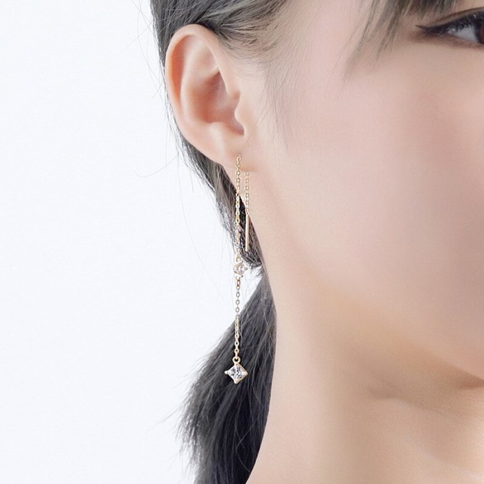 S925 Sterling Silver 2020 Long Tassel Zircon Hanging Earrings Japanese and Korean Popular Women Ear Rings Ear Stud Mle2143