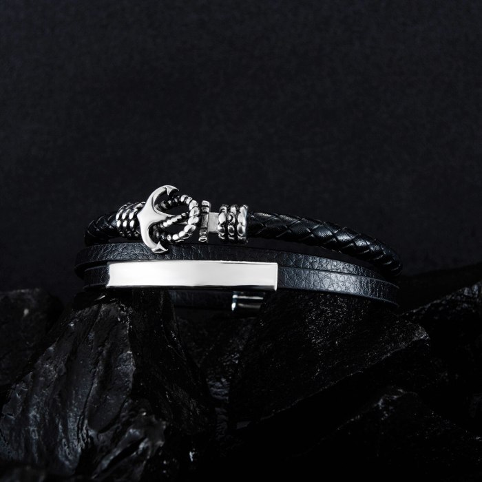 Korean Fashion Stainless Steel Anchor Hand Jewelry Men's Black Leather Bracelet Multi-Layer Woven Vintage Bracelet Gb1373